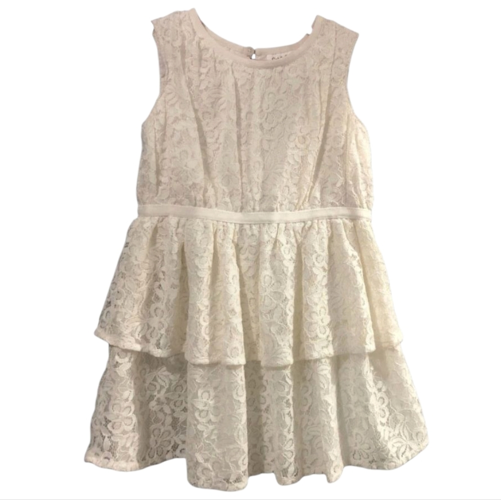 Cat & Jack Elegant Lace Toddler Girls Sleeveless Midi Cream Colored Tiered Dress